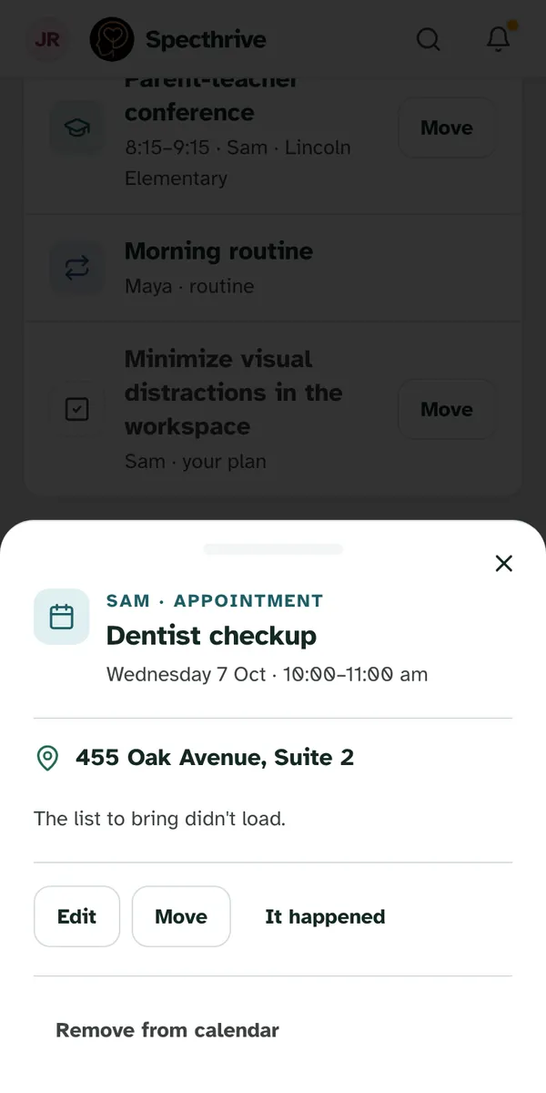 The same appointment on a phone
