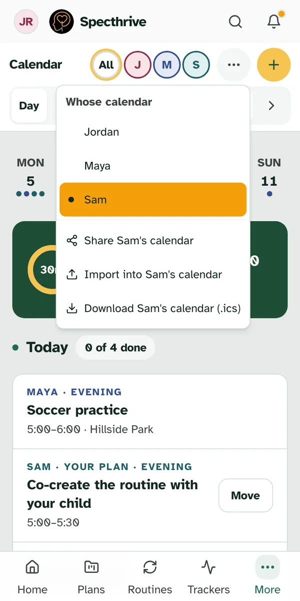 The same menu on a phone