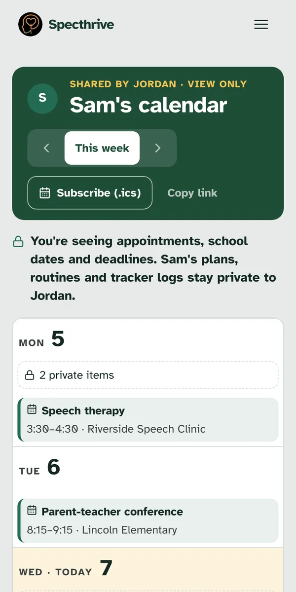 The same shared page on a phone