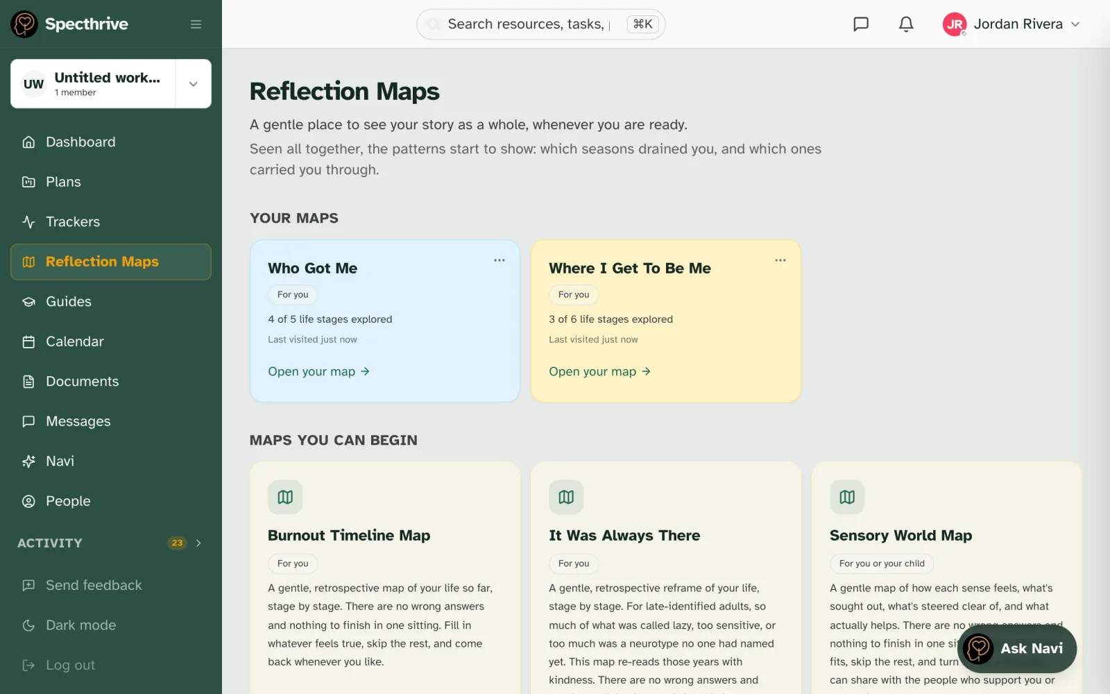 The Reflection Maps page, with two maps under Your maps and more under Maps you can begin