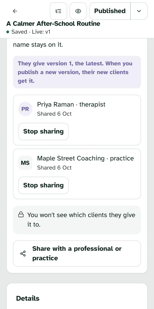 The same list on a phone