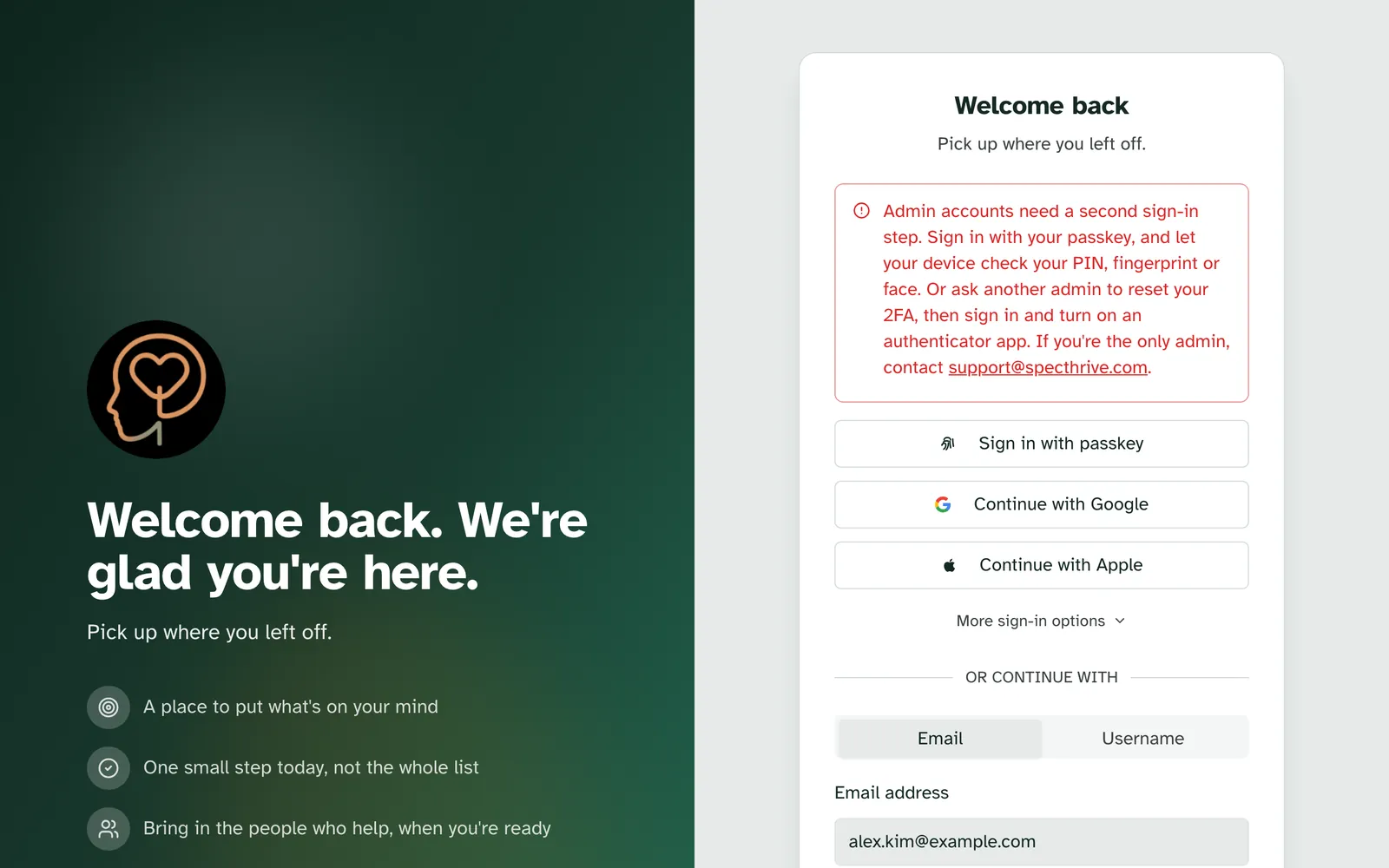 The sign-in page with the message for an admin account that needs a second sign-in step