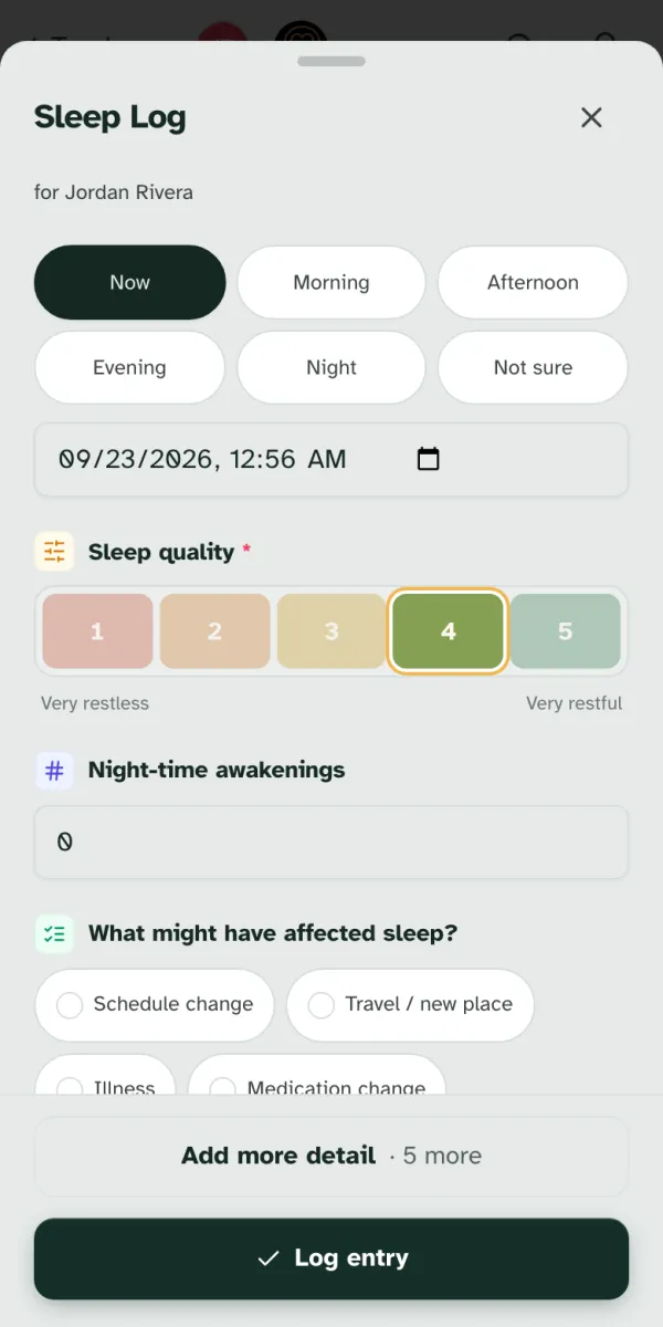 The entry form on a phone