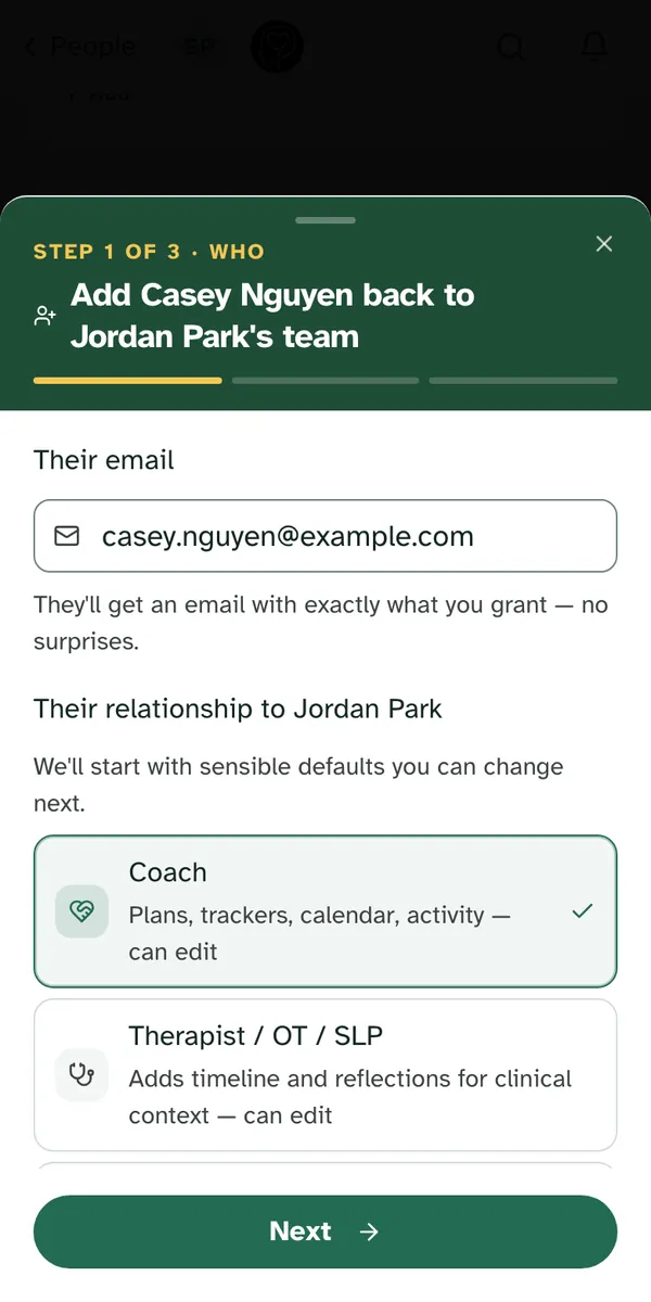 The same invite window on a phone