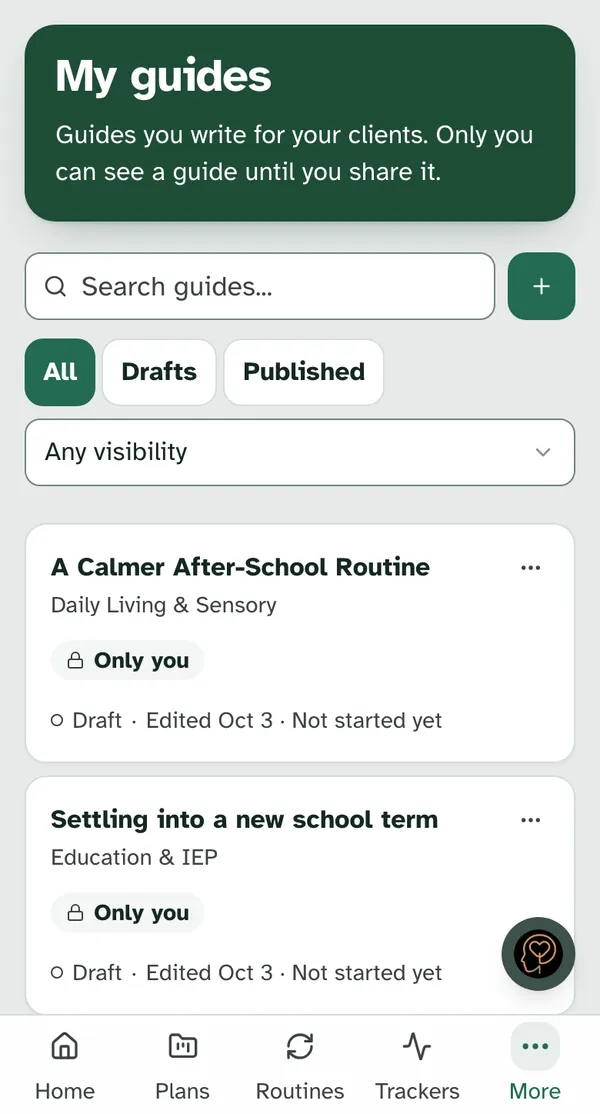 The same list on a phone, one card per guide
