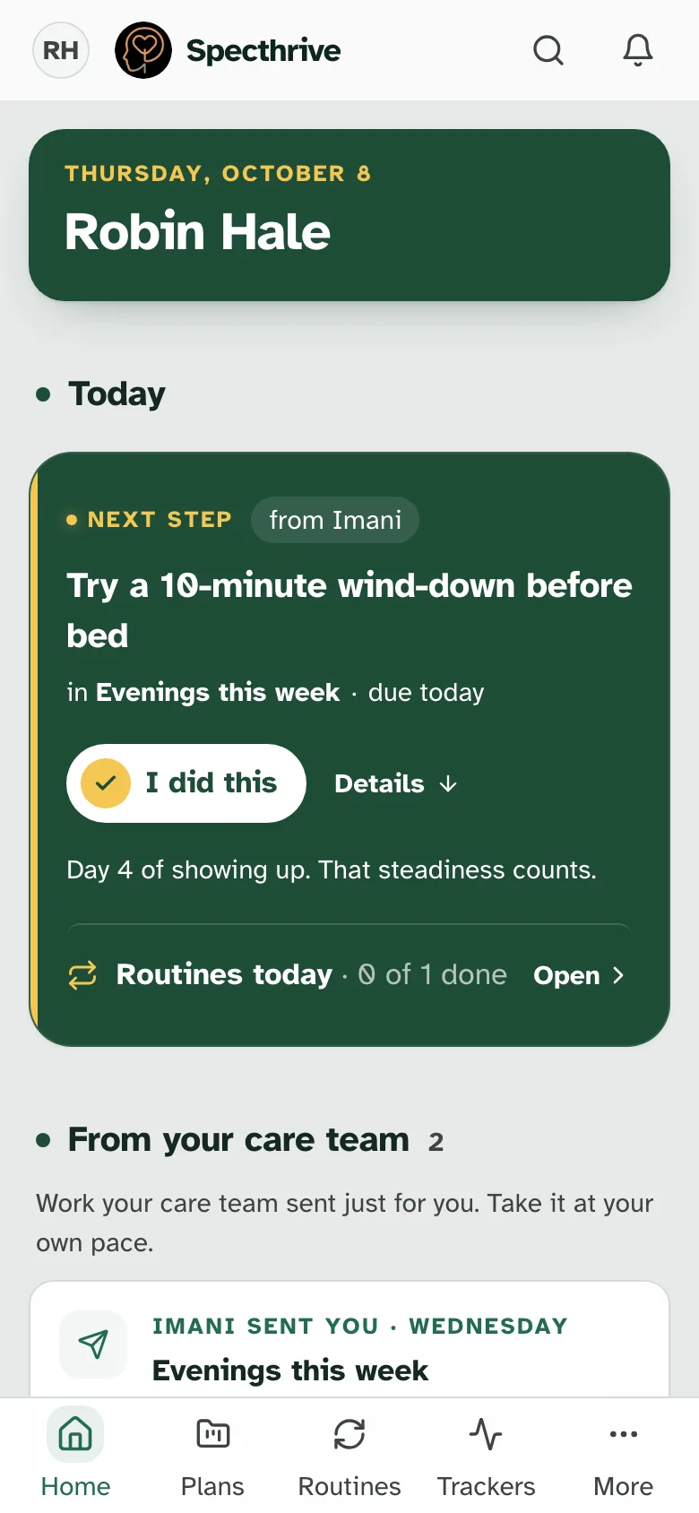 A step on Today, with I did this and a line that says the steadiness counts